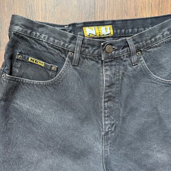 NU Wear Black Denim Jean Shorts Size 33 Coated Skater Streetwear - Picture 2 of 7